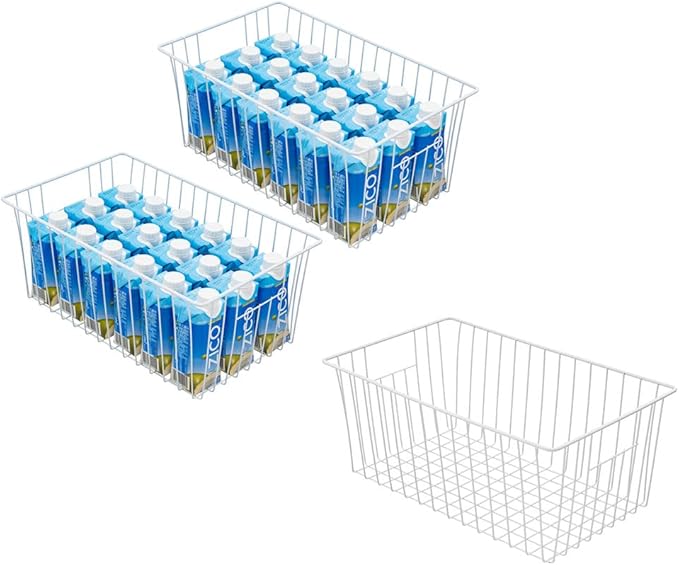 Wire Storage Baskets, Upright Freezer Organizer Bins, 3 Pack Freezer Baskets