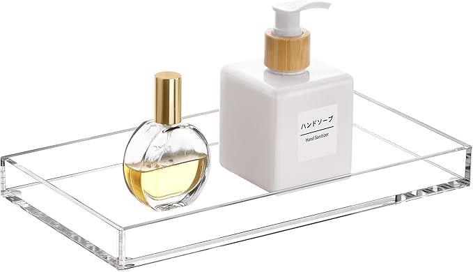 Acrylic Bathroom Vanity Tray, Rectangle Decorative Countertop Perfume Dish Soap Holder, Clear Organizer for Kitchen Toilet Tank, 11.02"x6"x1.1"