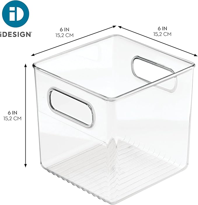 Storage Bin with Handles, Cube Organizer Bin for Pantry, Set of 4, Clear
