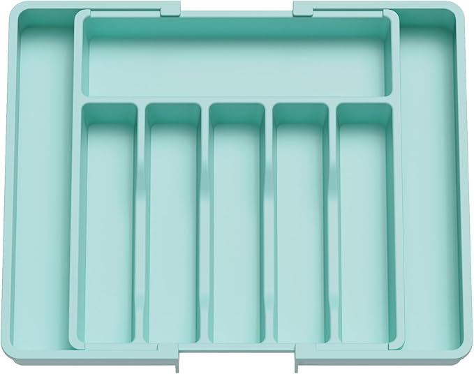 Silverware Drawer Organizer, Expandable Utensil Tray for Kitchen, Turquoise
