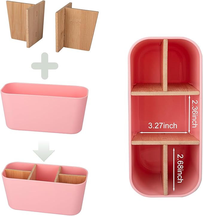 Toothbrush Holders for Bathrooms, Bamboo Tooth Brush Holder with 5 Slots Bathroom Vanity Organizer Countertop for Electric Toothbrushes, Toothpaste, Razors - Pink