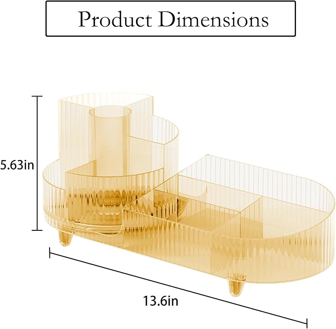 Rotating Makeup Organizer for Vanity with Brush Holder, Transparent Gold