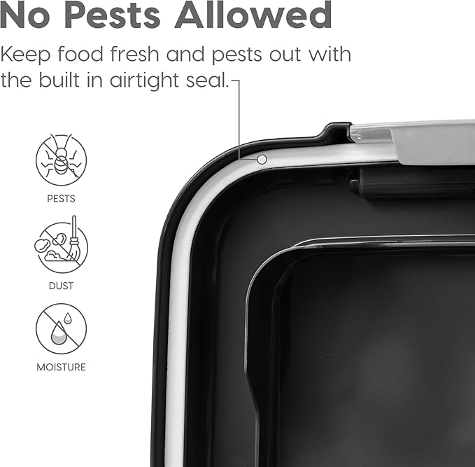 USA Airtight Dog Food Storage Container, Up to 38 lbs, Attachable Wheels, Black