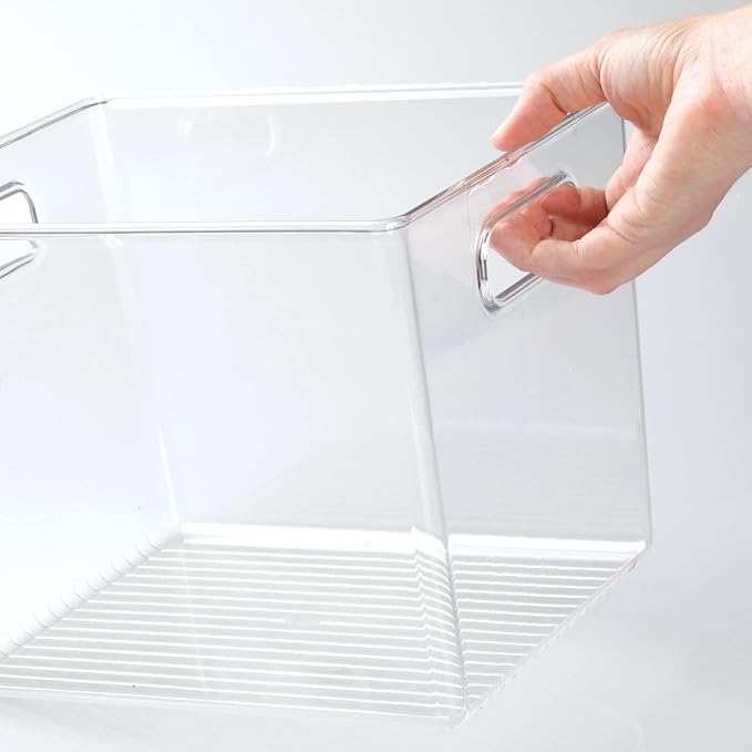 mDesign Plastic Tall Deep Kitchen or Pantry Organizing Storage Bins with Handles - Food Organization Storage Bins for Kitchen Pantry Cabinet, Refrigerator or Freezer, Ligne Collection, 4 Pack, Clear