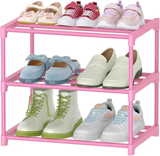 3-Tier Pink Shoe Racks for Women/Girls/Kids' Closet