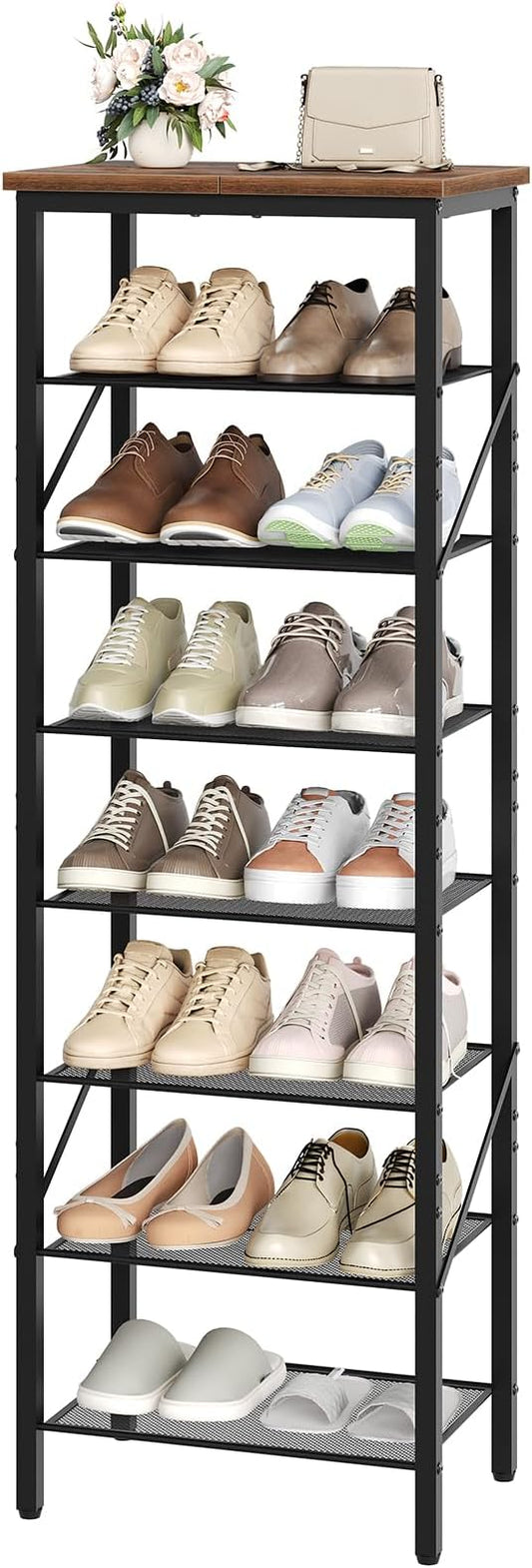 8 Tier Narrow Shoe Rack Organizer, Tall Slim Shoe Storage for Small Space