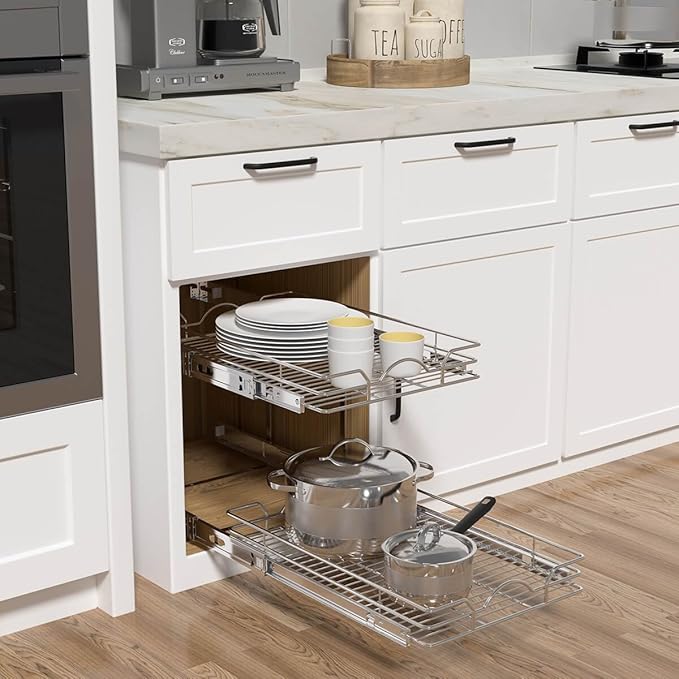 2 Tier Pull Out Cabinet Organizer (12.5" W x 21" D)
