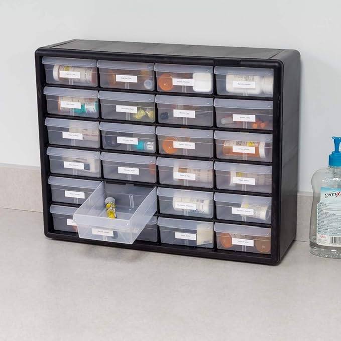 24-Drawer Plastic Drawer Storage Cabinet for Garage Organization, 10124 Black
