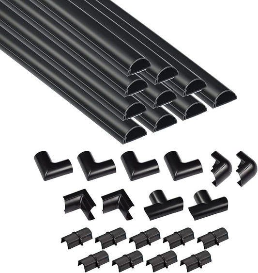 D-Line 157in Cord Cover Kit, Self-Adhesive Wire Hiders, Black