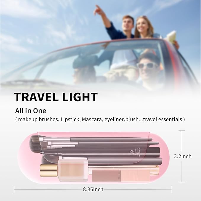 AGIKET Silicone Makeup Brush Holder Travel Cosmetic Bag：Soft Portable Cosmetic Face Brushes Holder with Upgrade Anti-Fall Out Magnetic Closure, Large Travel Makeup Brush Case - Pink
