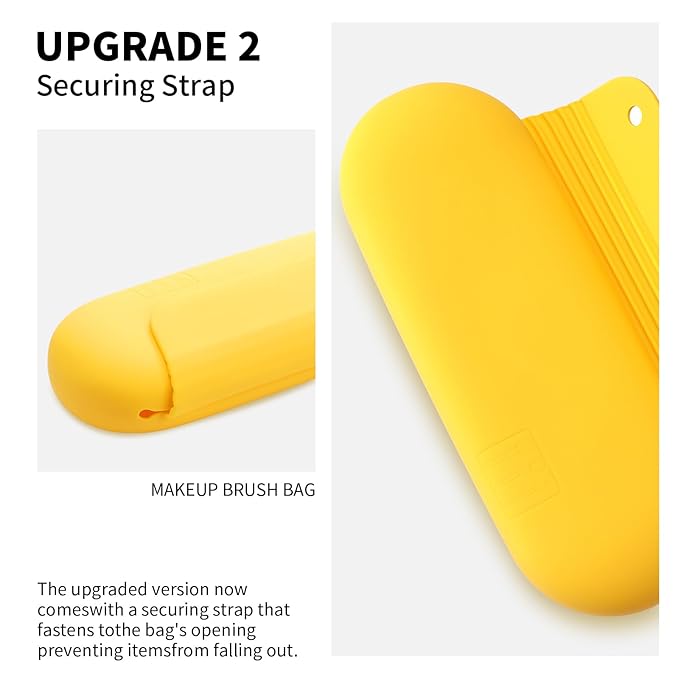 AGIKET Silicone Makeup Brush Holder Travel Cosmetic Bag：Soft Portable Cosmetic Face Brushes Holder with Upgrade Anti-Fall Out Magnetic Closure, Large Travel Makeup Brush Case - Yellow