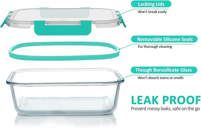 Glass Meal Prep Containers with Lids, 10-Pack, Green