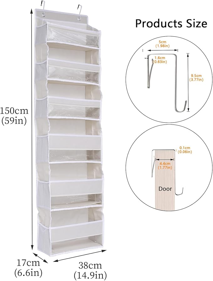 Over The Door Hanging Organizer, 6 Tier Closet Organizers and Storage with Mesh Side Pockets, Clear Window Door Shoe Organizer for Bathroom, Bedroom, Dorm, Yarn, Towel, and Accessory Storage