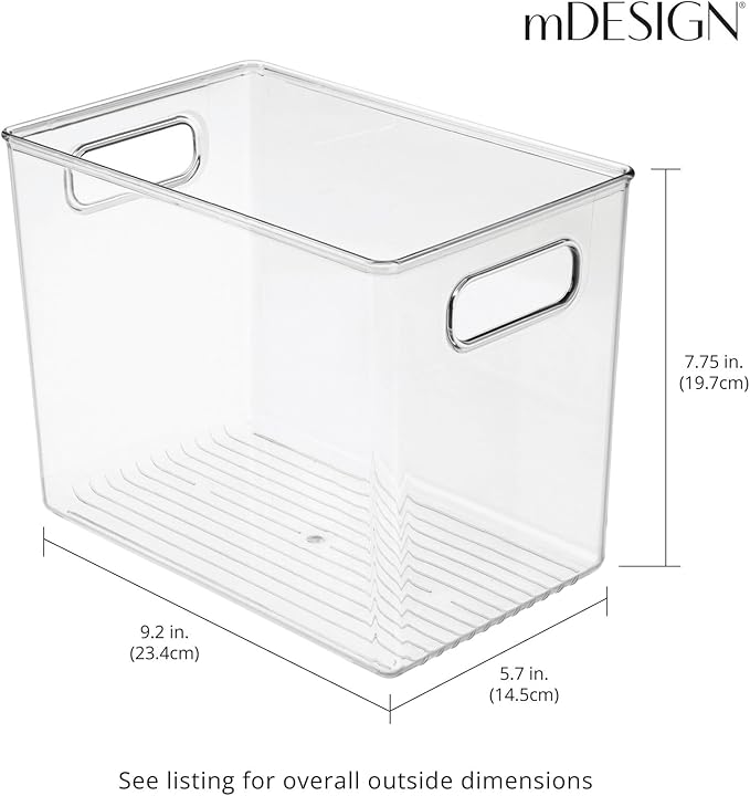 Plastic Deep Kitchen and Pantry Organizer Storage Bin with Handles for Cabinet
