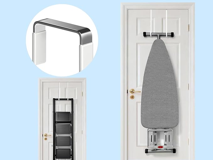 Mars-Rock Over the Door Metal Hooks with Plastic Coating 12" Fit 0.5" to 1 3/8" Door 4 Pcs Heavy Duty Single Towel Robe Rack Wreath Bathroom Shower Hanger Shoe Organizer Ironing Board Long White