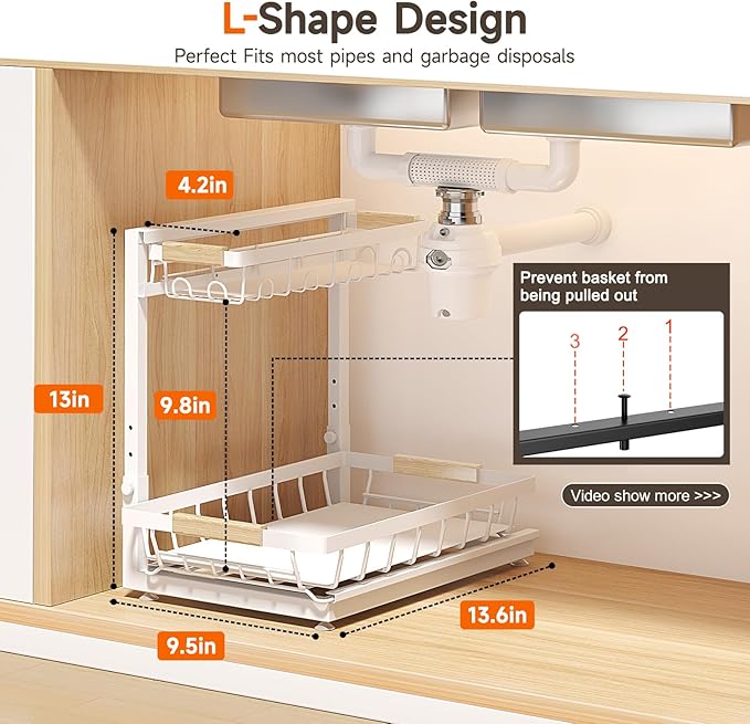 Sevenblue 2 Packs Under Sink Organizer, Height Adjustable 2 Tier Under Kitchen Sink Organizer, Multi-Purpose Storage Shelf for Kitchen Bathroom Cabinet