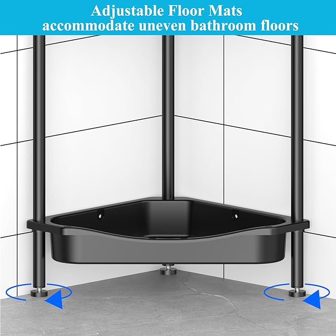 4 Tier Floor Standing Corner Shower Caddy Organizer Shelf with Hooks, Jet Black