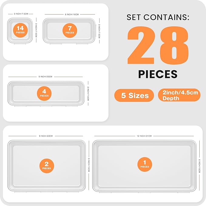 A-LuGei 【Military Grade Drawer Organizer, 【𝟱𝗦𝗶𝘇𝗲】 Makeup organizer, 【Holds 177 Items】 Bathroom Organizers and Storage, Organization and Storage, Desk Drawer Organizer for Vanity (Clear)