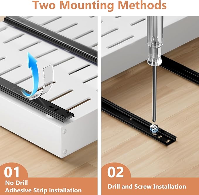 1 Pack Pull out Cabinet Organizer, Width (10"-16") Depth (17"-25"), with 3 Rails Adjustable Slide, Expandable Pullout Drawers for Cabinets, No Drill Adhesive Kitchen Drawers for Pantry Shelves