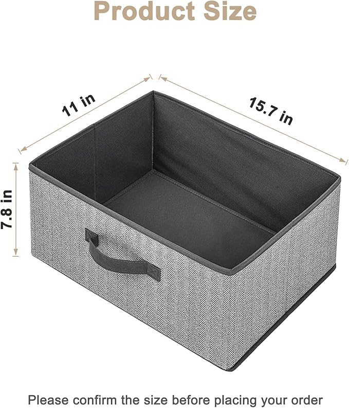 Storage Baskets, 15.7 Inch Woven Fabric Bins, Storage Cubes with Reinforced Handles, Organizer Bins for Closet Shelves, Foldable, for Toys, Clothes (2PCS/Grey-15.7*11*7.8inch)