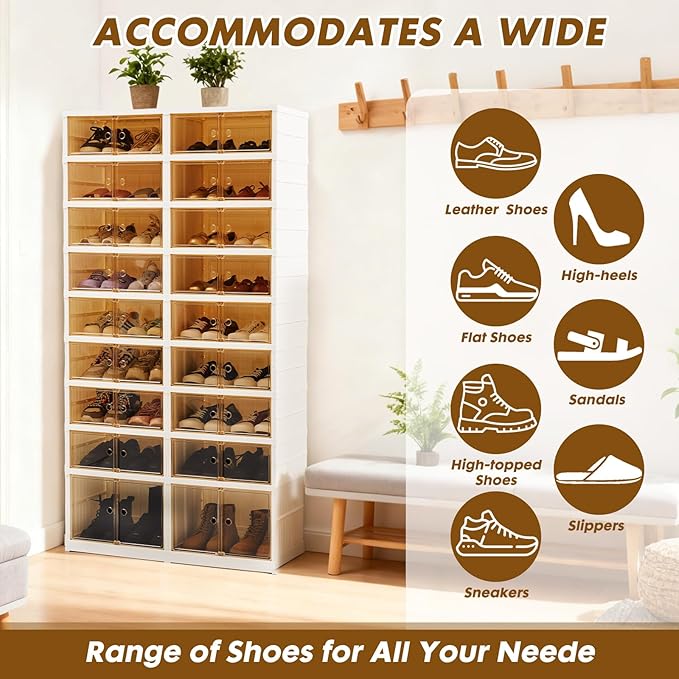 9 Tiers-36 Pairs Folding Shoe Rack Organizer Cabinet with Doors, Large Plastic Collapsible Shoes Shelf, Foldable Shoe Storage Boxes Cabinet, Easy Assembly Shoe Rack For Entryway (9 Tiers-36 Pairs)