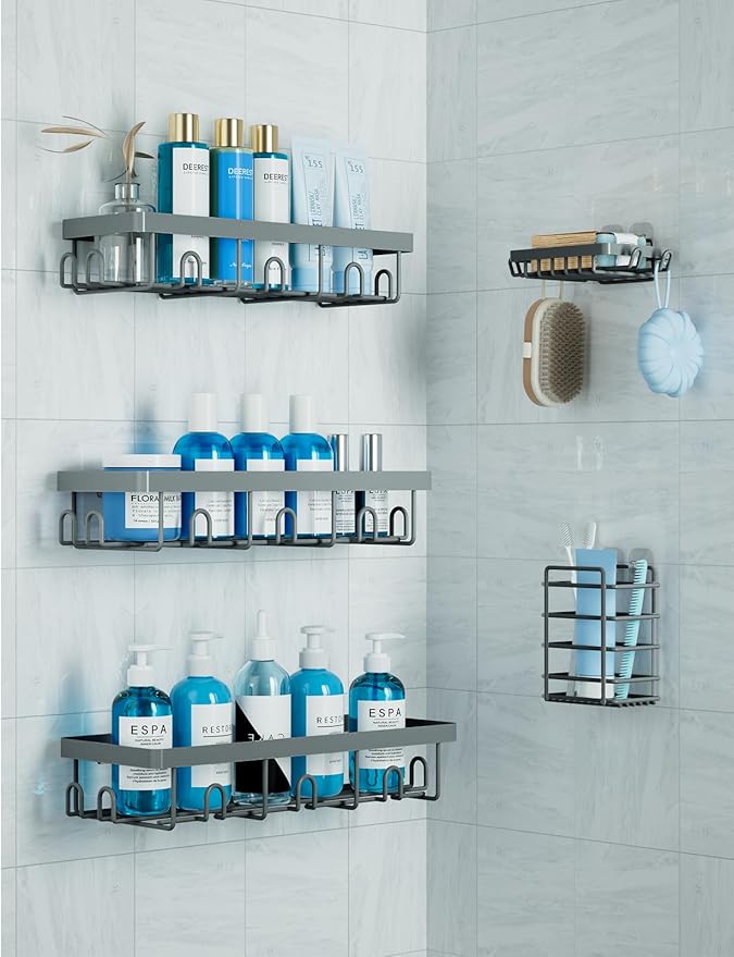 GVY Shower Caddy 5 Pack, Adhesive Shower Organizer Bathroom Shelves,Rustproof Bathroom Organizers and Storage for Home Decor, No Drilling Shower Shelves for Apartment Essentials