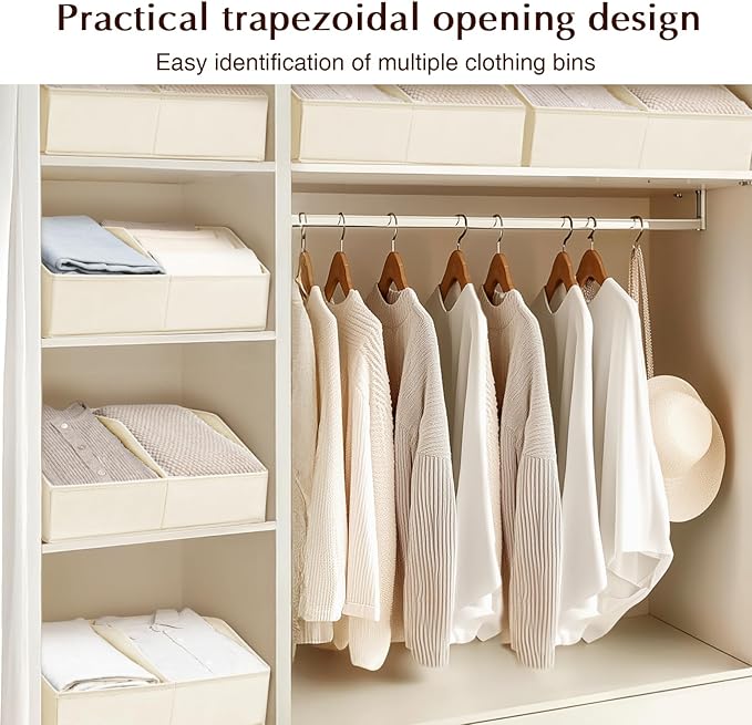 Homsorout Closet Organizers and Storage Bins - 4 Pack Collapsible Divided Trapezoidal Cube Storage Bins Baskets For Organizing Clothes Blankets,Toys, Books, Towels(Beige)