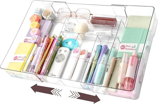 Acrylic Expandable Drawer Organizer, (10.6"-16.9") x 10.6" x 2.3"