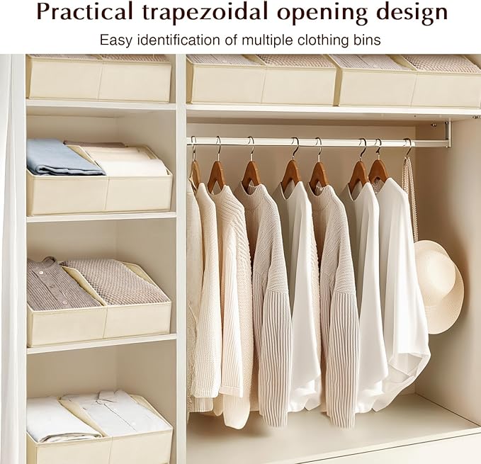 Homsorout Closet Organizers and Storage Bins - 6 Pack Collapsible Divided Trapezoidal Cube Storage Bins Baskets with Orange Handle for Organizing Clothes Blankets, Toys, Books, Towels(Beige)