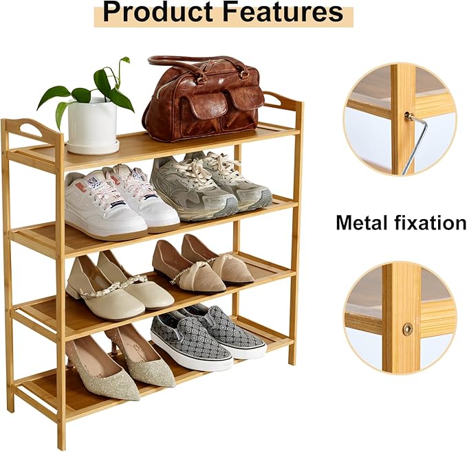4 Tier Bamboo Shoe Rack, Free Standing Shoe Racks, Shoes Rack Organizer