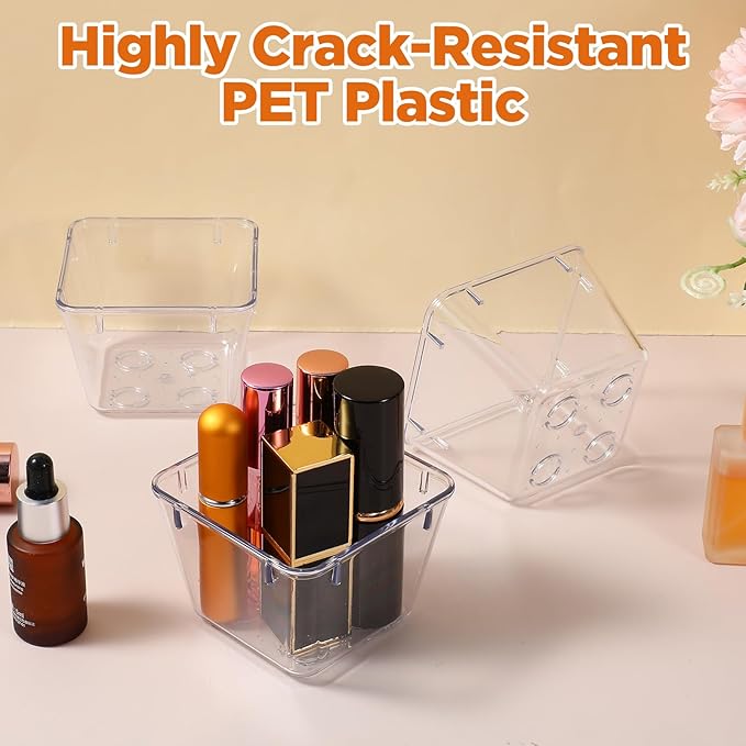 24 Pcs Clear Plastic Drawer Organizer Set, 3 x 3 x 2 Inch Stackable Storage Bins Dividers for Makeup, Office, Kitchen, Bathroom Organization