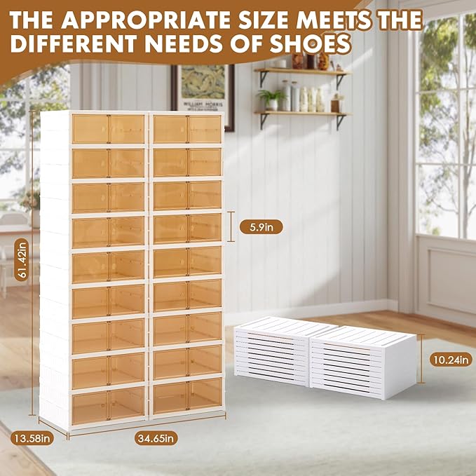 SAYMA Collapsible Shoe Rack Organizer Foldable Shoe Storage Organizer with Doors, Large Plastic Folding Shoe Rack, Easy Assembly Shoe Cabinet Storage for Entryway (2 x 9 Tiers-18 Pairs)