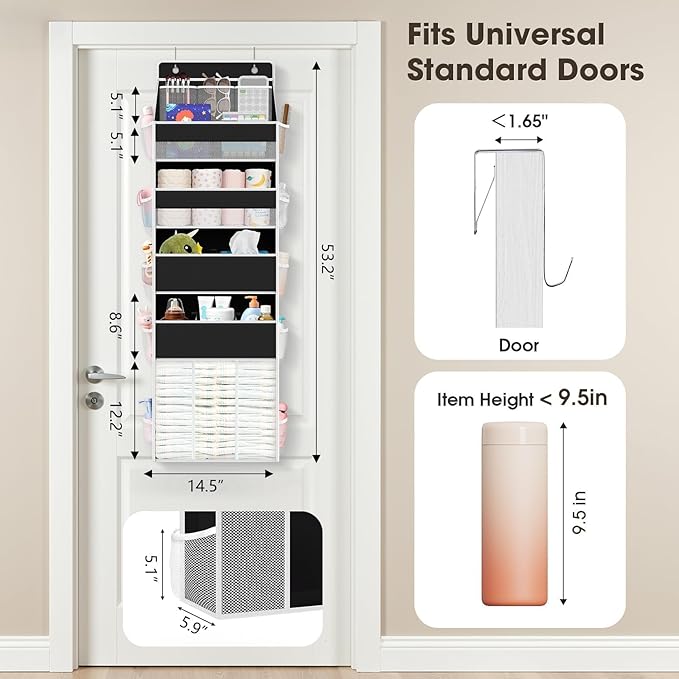 5-Tier Over the Door Organizer for Hanging, 1 Pack, Black