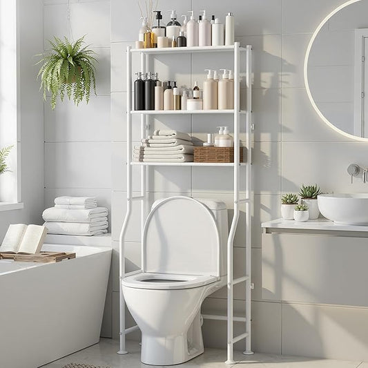 3-Tier Over The Toilet Storage, Freestanding Metal Bathroom Shelves, White