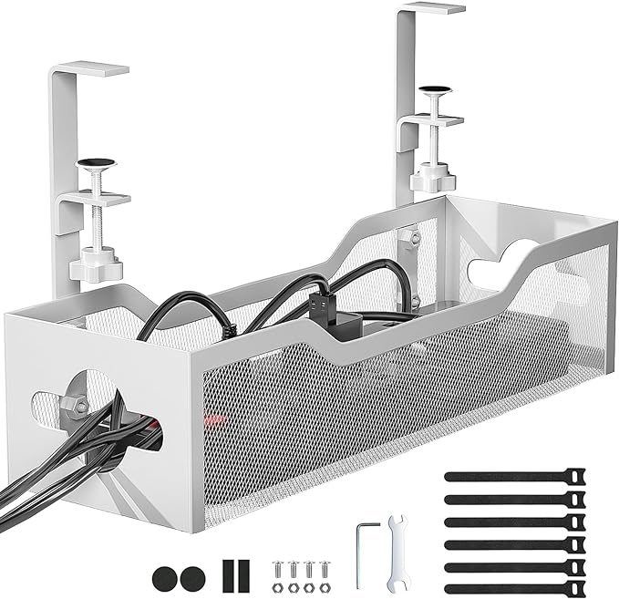 Under Desk Cable Management Tray No Drill, White