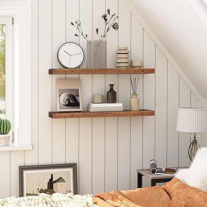 Floating Shelves for Wall, Wall Mounted Shelf Set of 2, Rustic Brown BF80BJP201