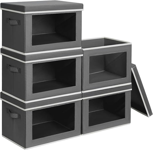 Stackable Storage Bins with Lids, Large Decorative Basket with Lids, Dark Grey