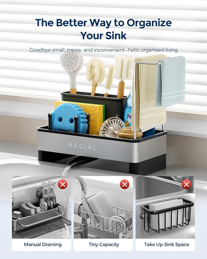 Nacial Kitchen Sink Caddy Organzier with High Brush Holder