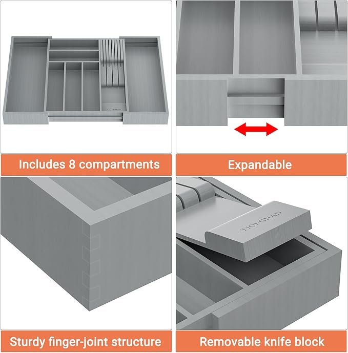 Bamboo-Silverware-Drawer-Organizer-Kitchen, Grey