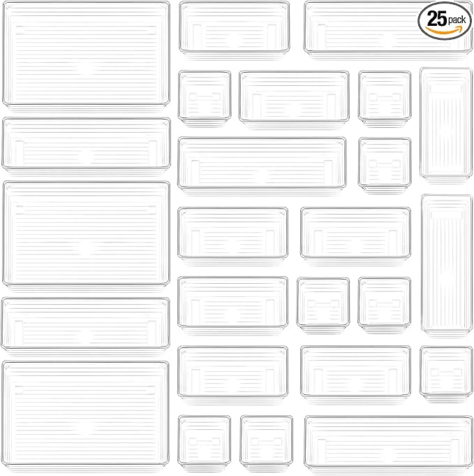 25 PCS Clear Plastic Drawer Organizer Tray