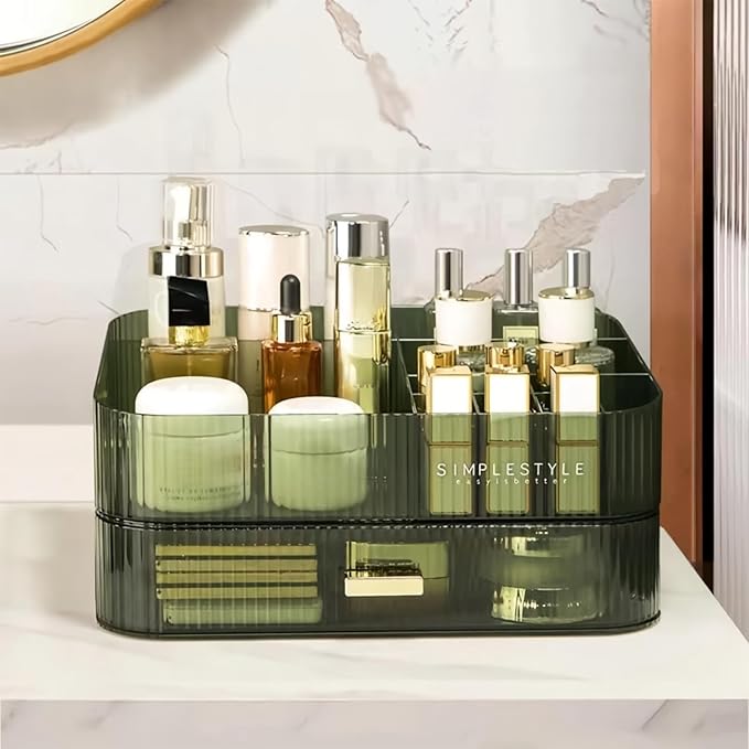 Stackable Cosmetics Organizer Drawers, Nail Care. Green
