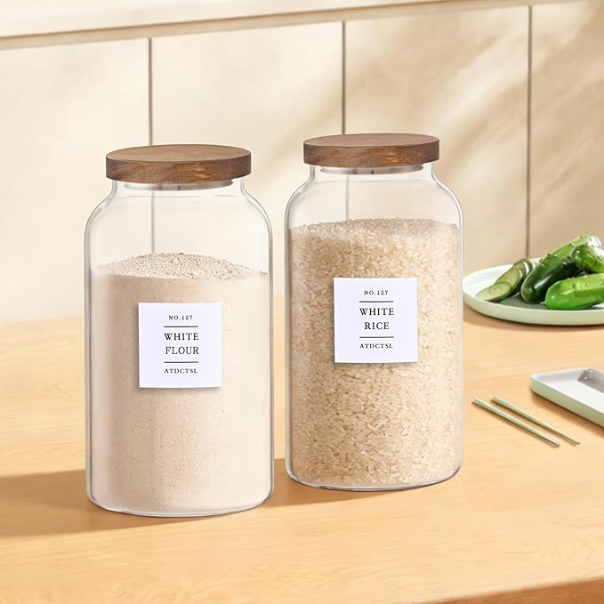 2 Pack Large Glass Storage Jars with Airtight Bamboo Lids, 95 FL OZ/2800 ml, Perfect for Kitchen Counter & Pantry Storage – Ideal for Flour, Sugar, Coffee, Rice, Nuts and More，