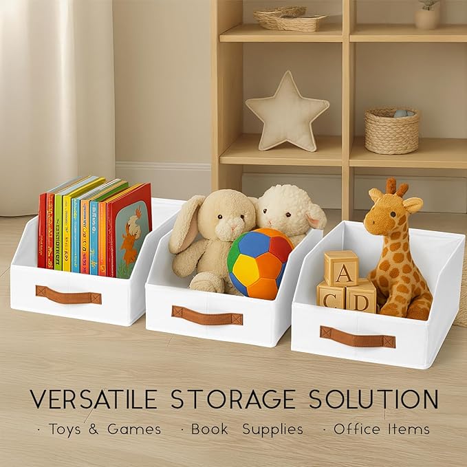Homsorout Fabric Storage Bins for Organizing - 6 Pack Large Trapezoid Collapsible Storage Bins with Front Handle, Closet Organizers and Storage for Bedroom, Home Shelves, Small Spaces, White