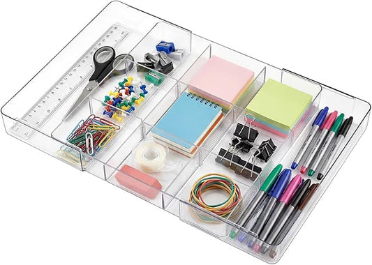 1 Pcs Large Expandable Acrylic Drawer Organizers, Clear,11 Compartments
