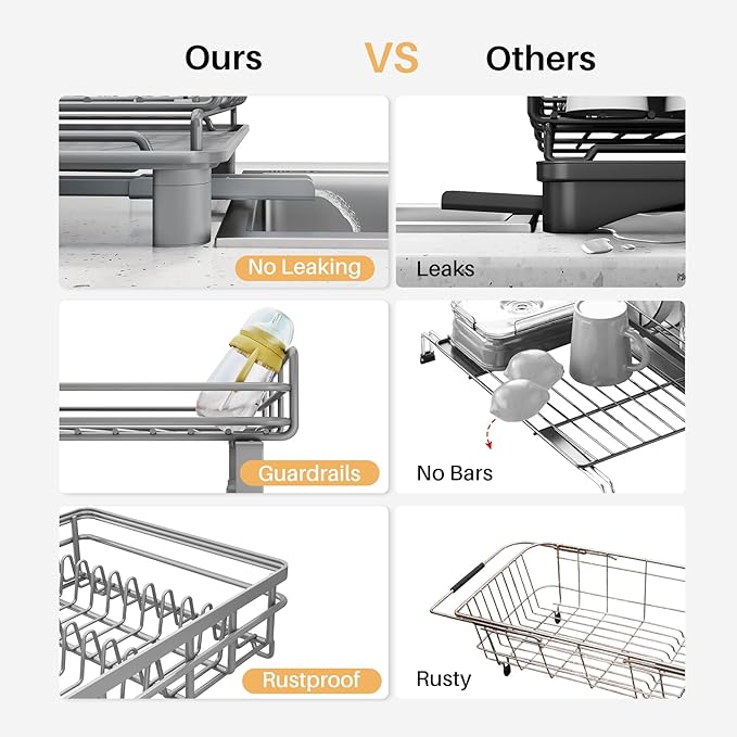 Dish Drying Rack, Extendable Dish Rack, Grey