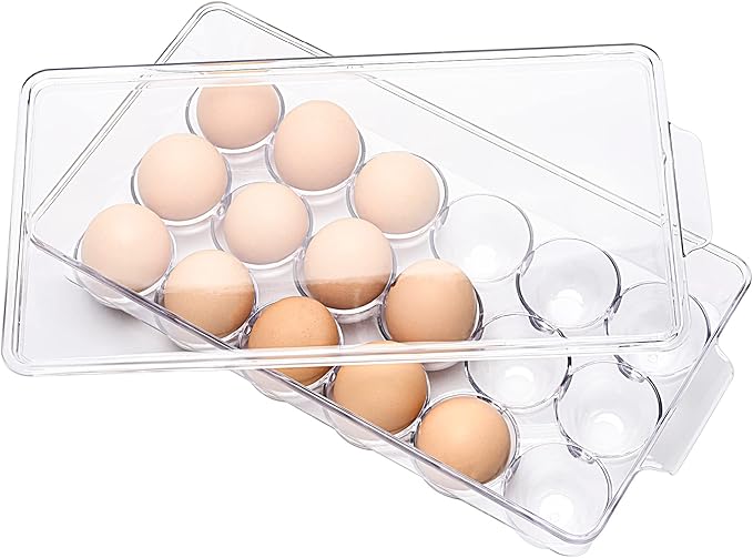 18 Eggs Holder for Refrigerator, Clear Egg Container for Fridge, Kitchen