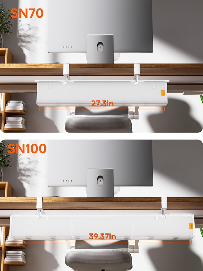 Under Desk Cable Management Tray No Drill, Cable Ties Included, Eco-Friendly Canvas Material, Mesh Design for Heat Dissipation, Cable Organizer/Storage for Standing Desk(39inch, White)