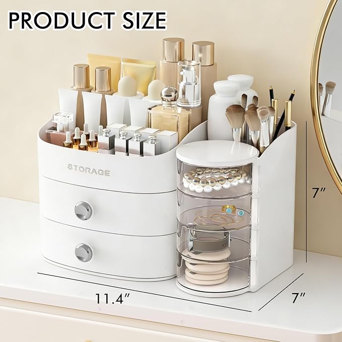 Makeup Organizer Countertop with Drawers, Make up Organizers for Vanity, White