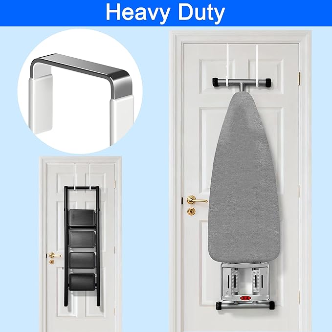 Mars-Rock Over The Door Metal Hooks with Plastic Coating 10" Fit 0.5" to 1 3/8" Door 4 Pcs Heavy Duty Single Towel Robe Rack Wreath Bathroom Shower Hanger Shoe Organizer Ironing Board Long White