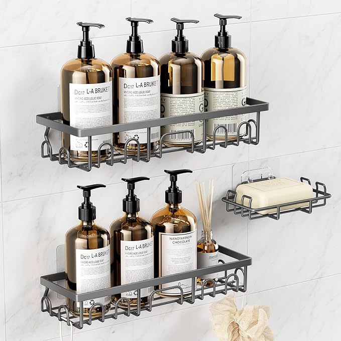 Shower Caddy, 3 Pack Shower Shelves for Inside Bathroom, Grey